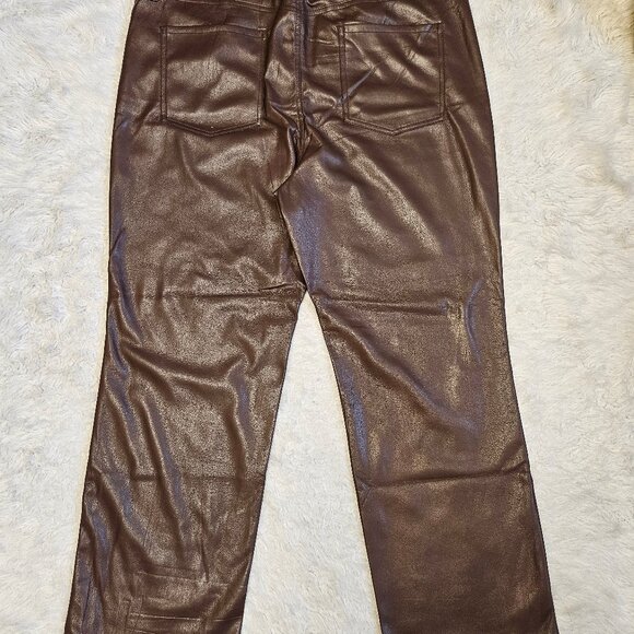 Chico's Women's Brown 5 Pockets Faux Leather High Rise Straight Legs Pants 3R/L - Picture 3 of 8